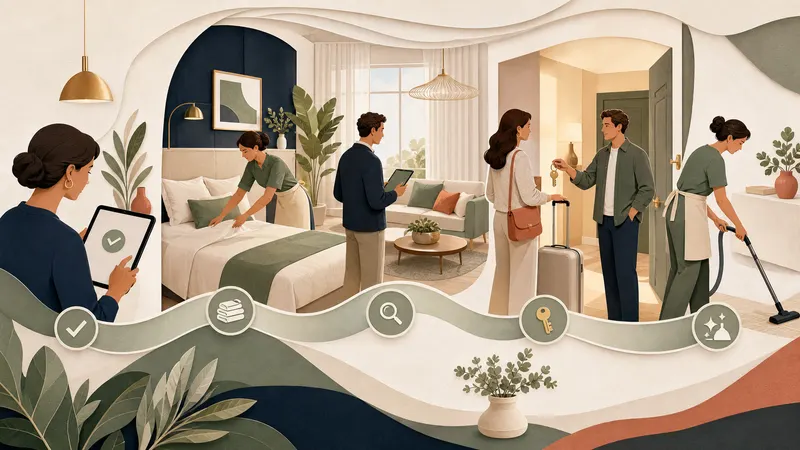 Illustration des étapes de préparation, d’accueil et de remise en état d’un séjour
